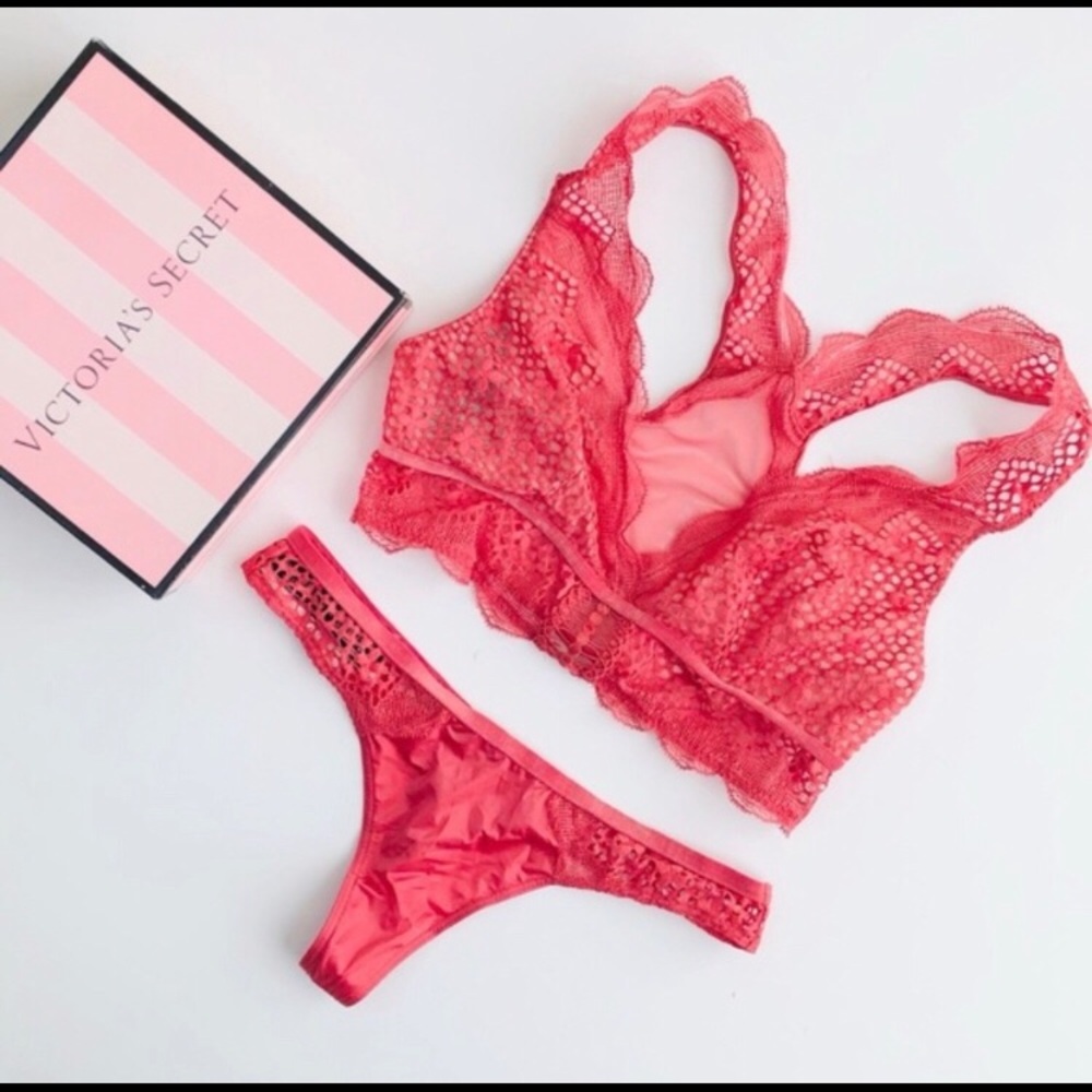 Victoria Secret pink crochet lingerie set- small